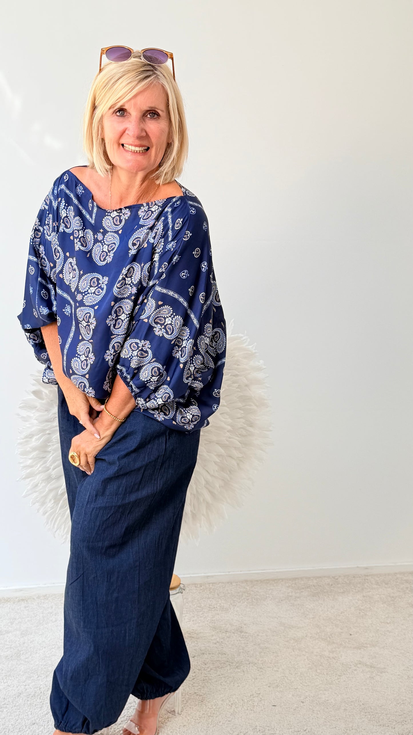 BLUSE GEMUSTERT " DUNKEL BLAU"