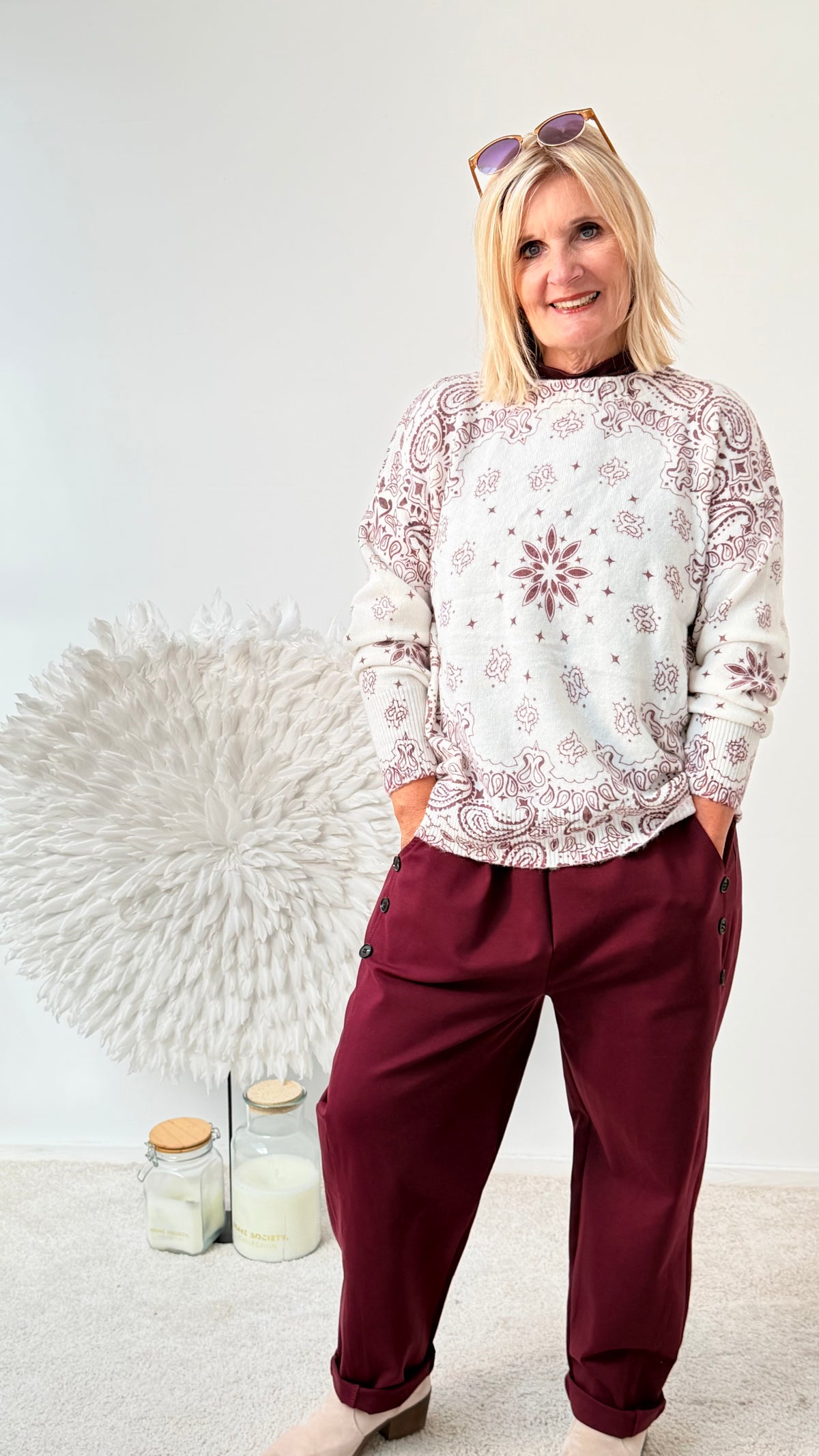PULLI MIT MUSTER "ECRU"