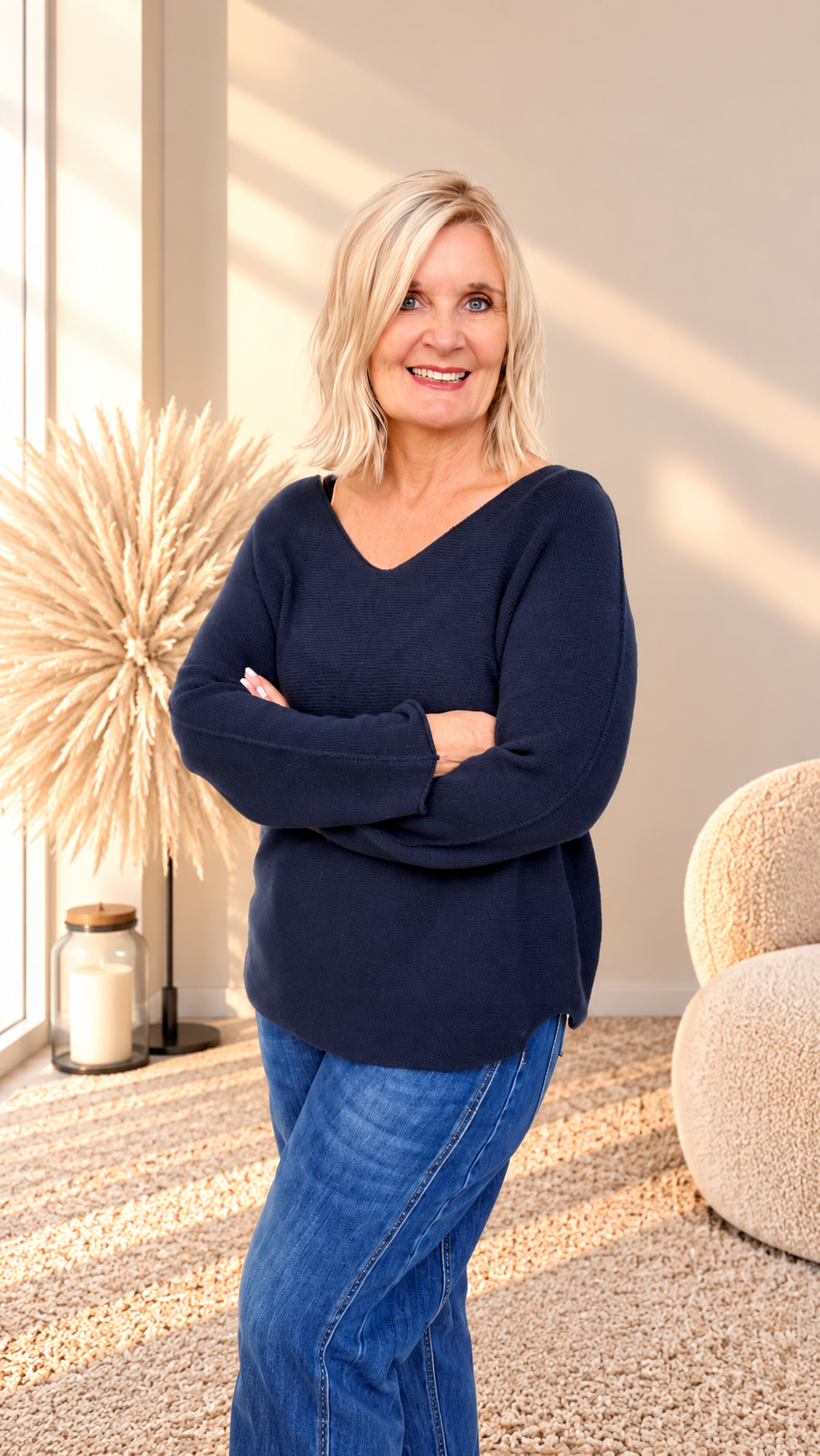 BASIC PULLI MIT V-AUSSCHNITT " DUNKEL BLAU"