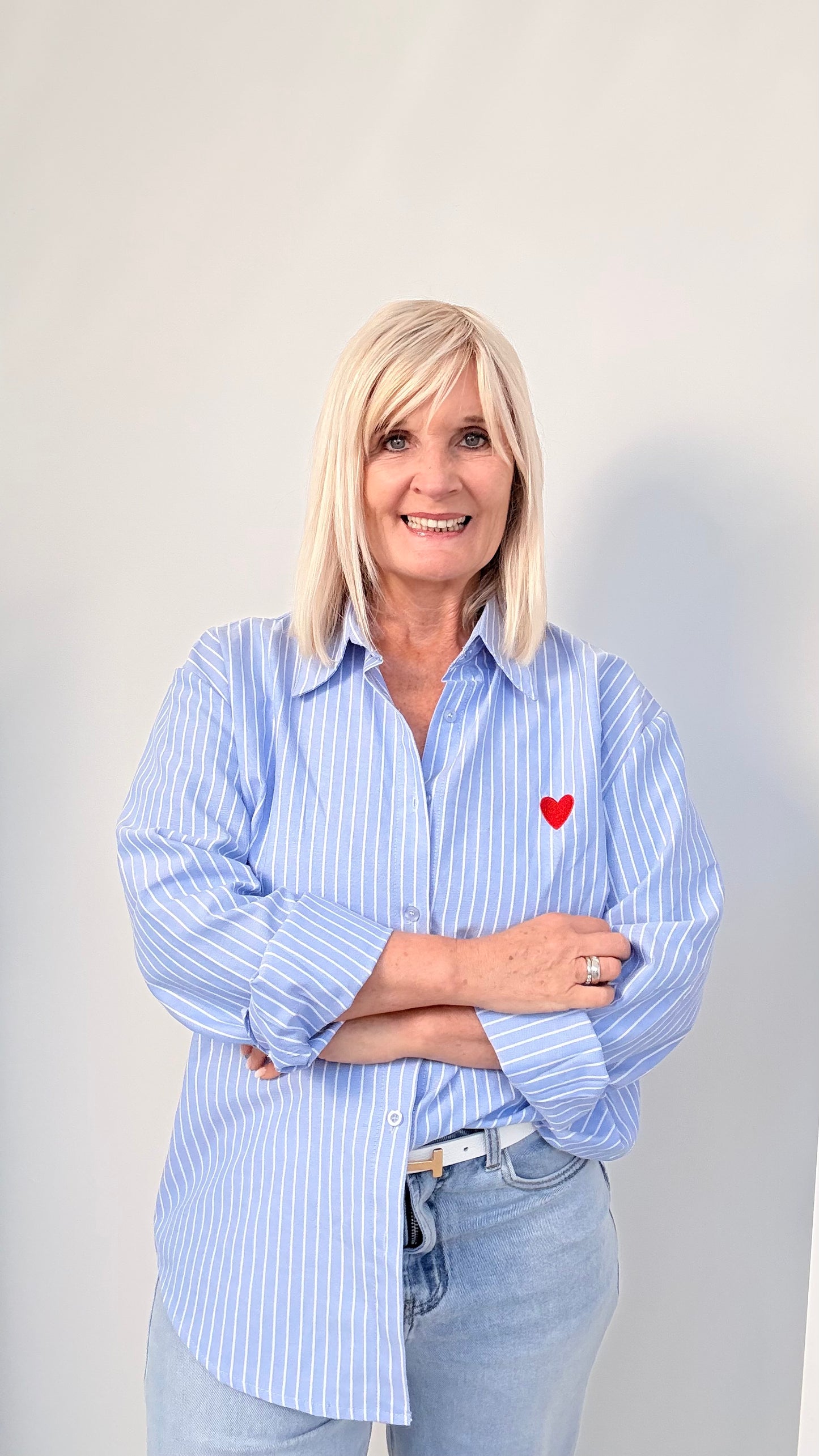 BLUSE MIT HERZ "BLAU"