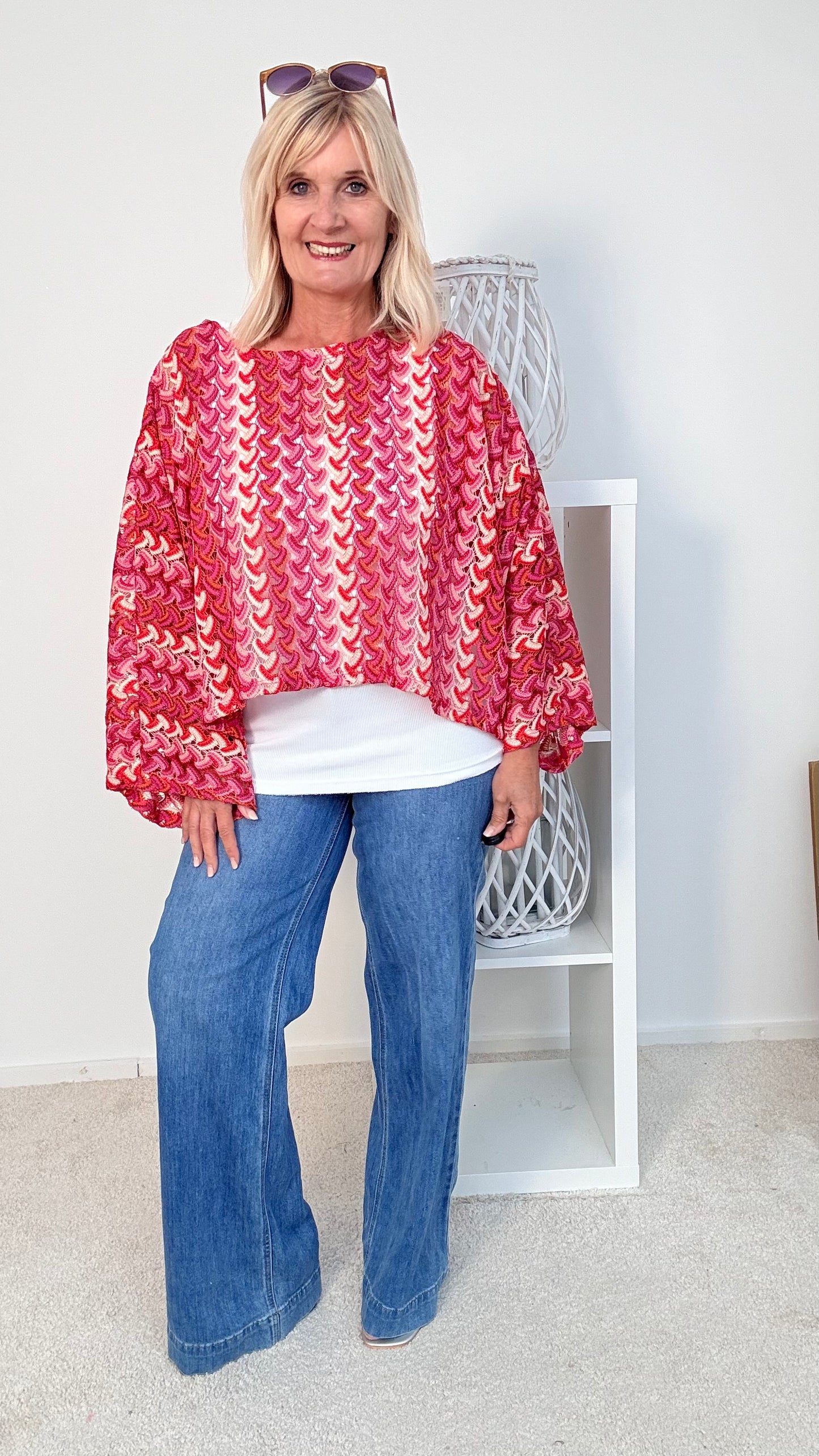 BLUSE " BUNT" ROT"