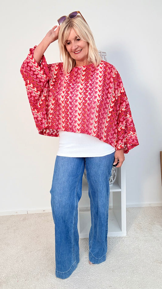 BLUSE " BUNT" ROT"