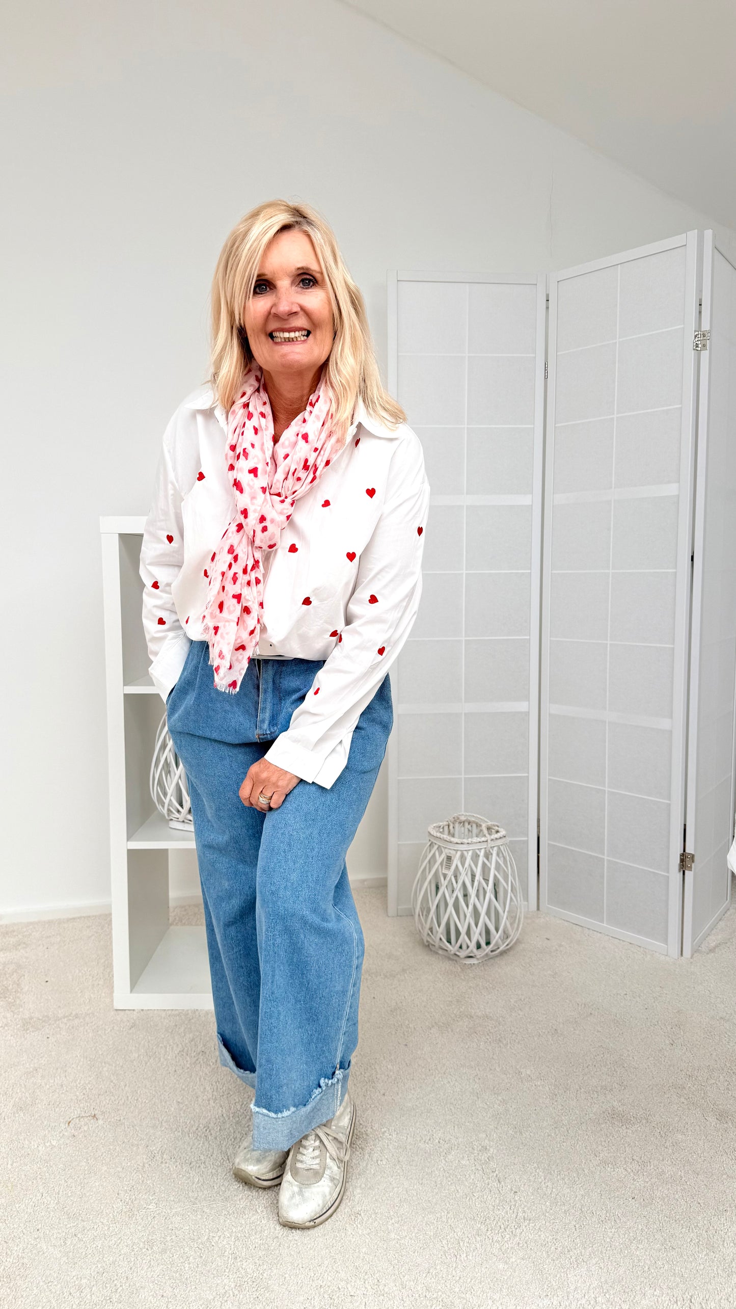 BLUSE"HEART" WEIß/ROT