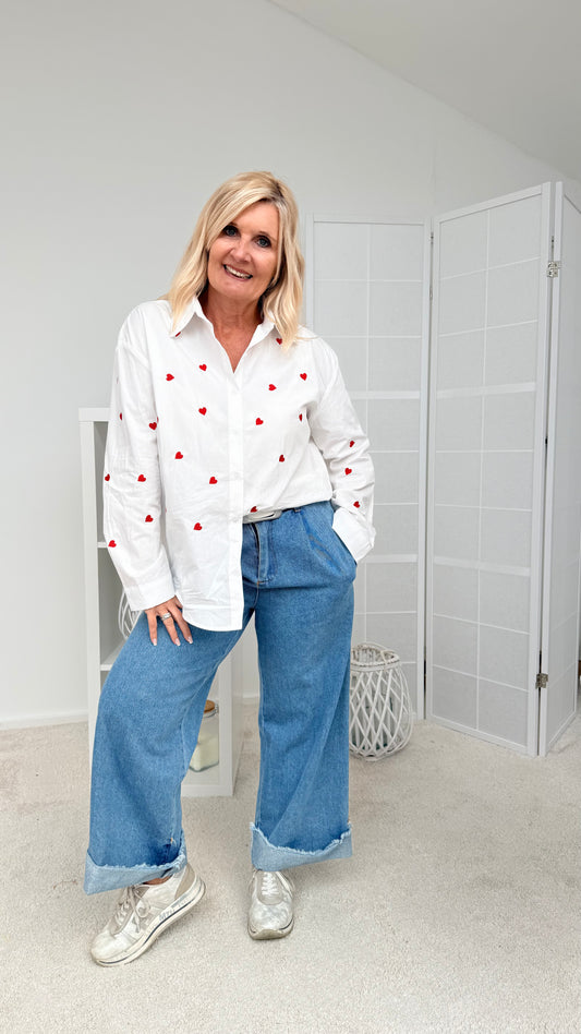 BLUSE"HEART" WEIß/ROT