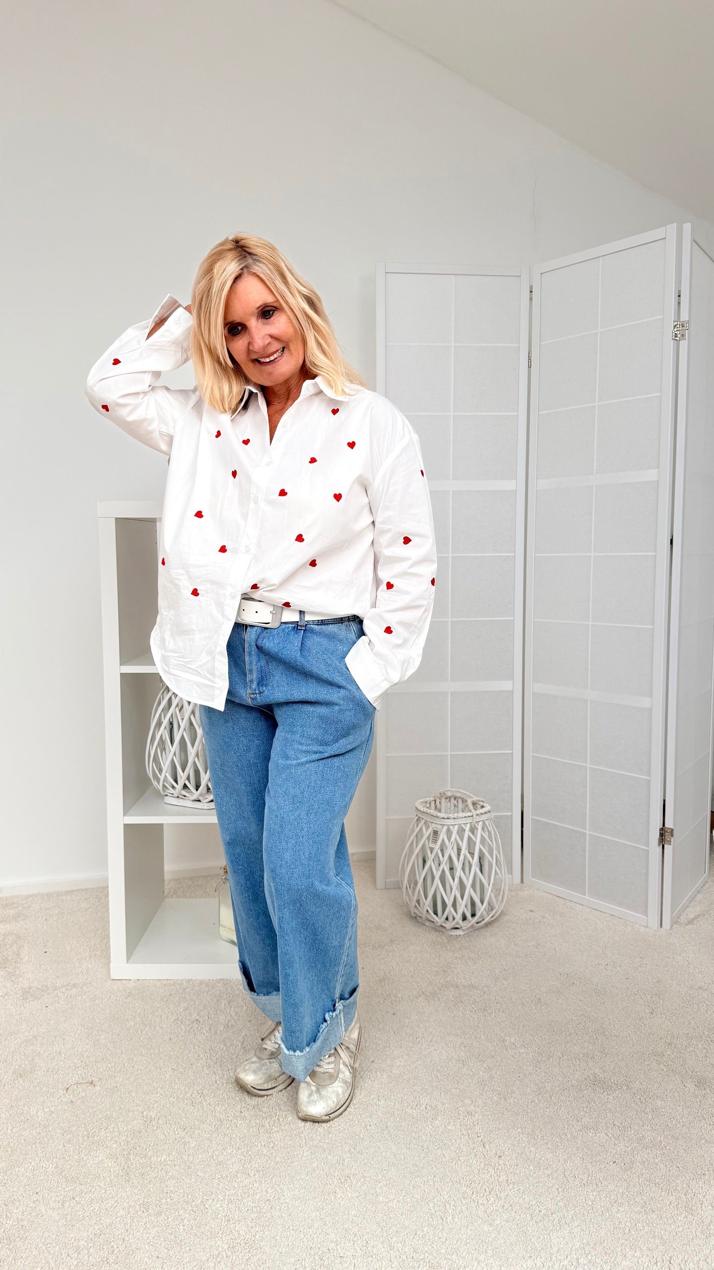 BLUSE"HEART" WEIß/ROT